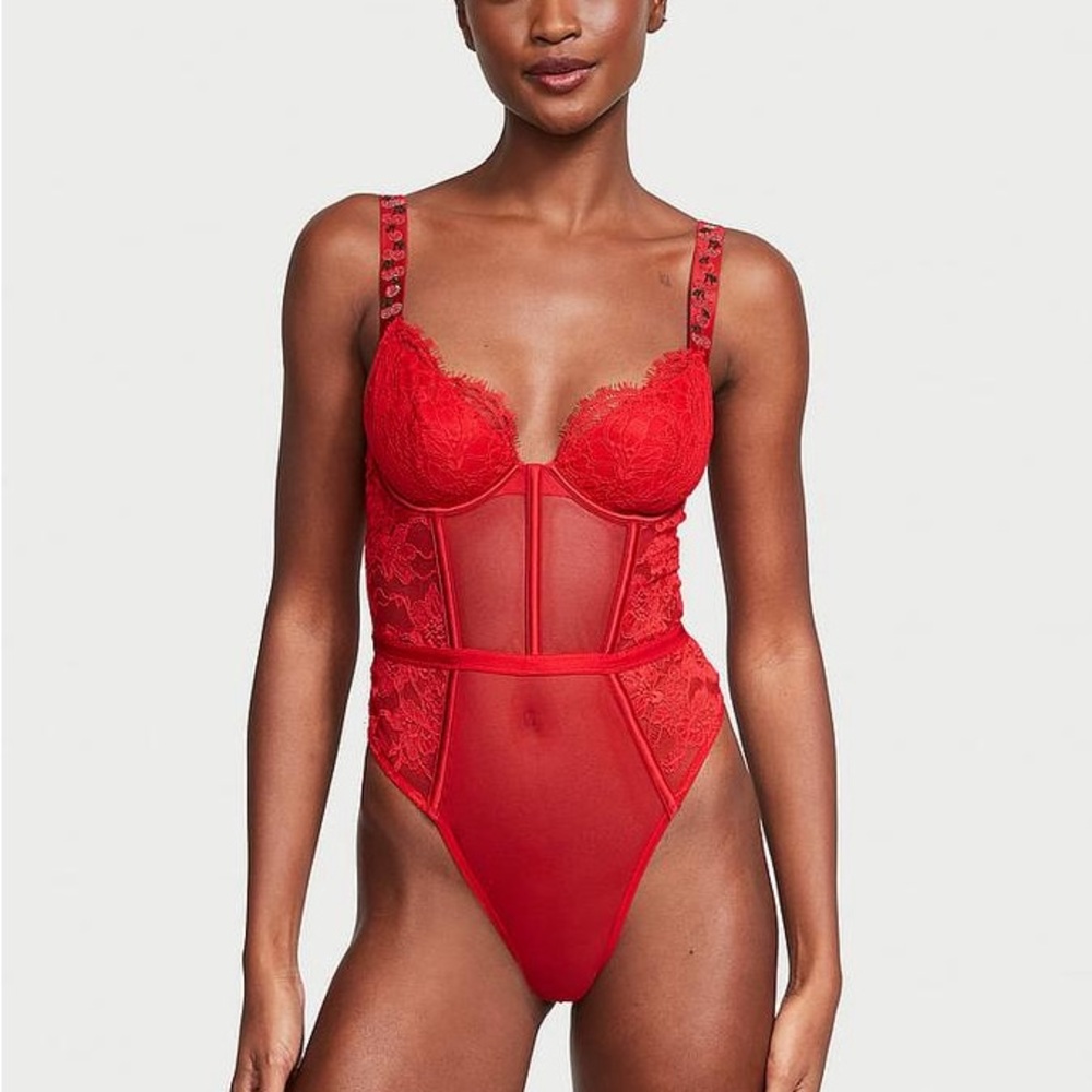 victoria’s secret VERY SEXY Shine Strap Unlined Lace & Mesh Teddy